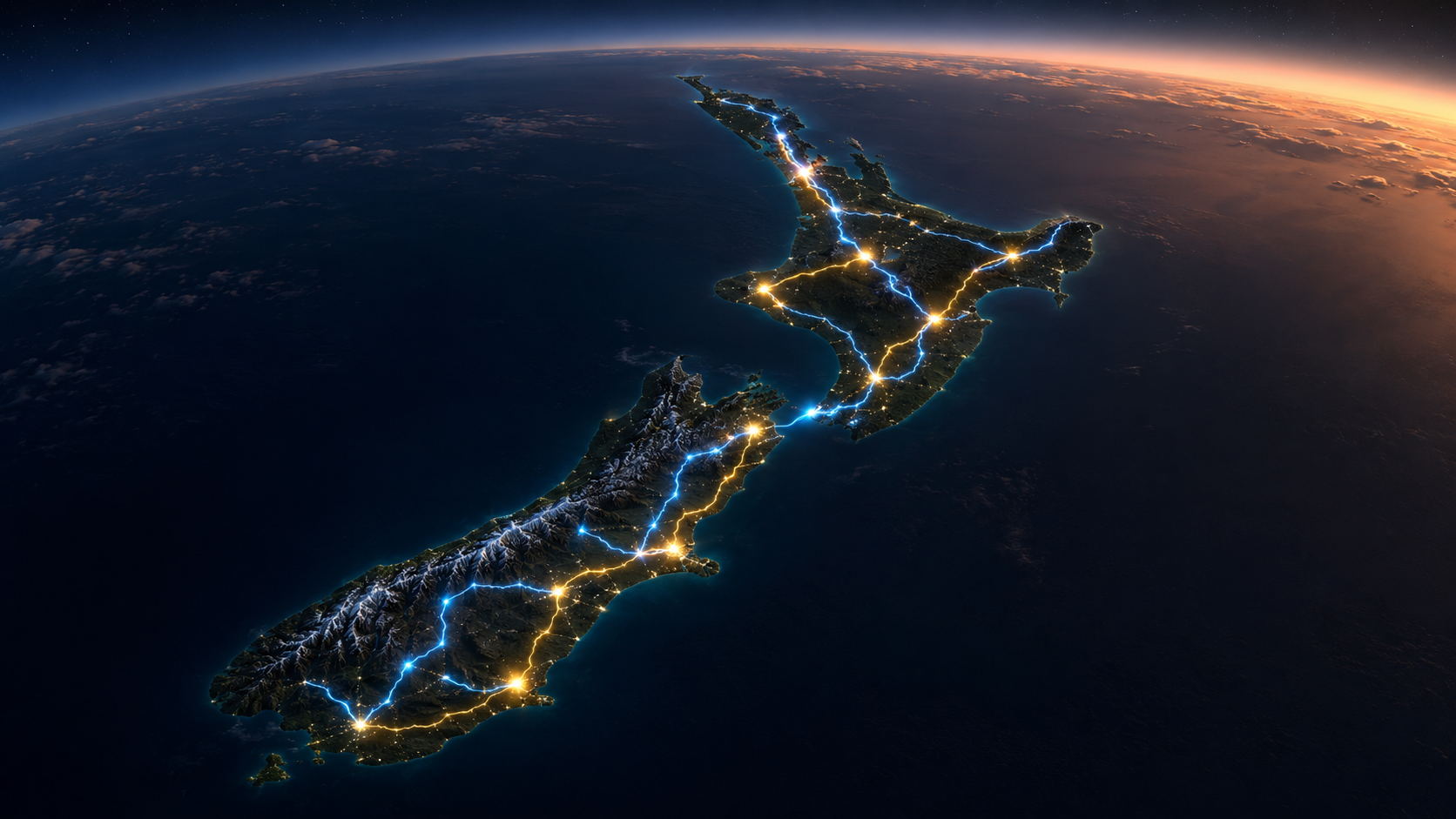 Illustrated map of New Zealand's connected energy network